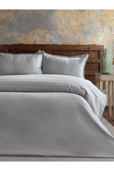 BED LİNE Elegance Runa Cotton Satin Duvet Cover Set Gray Double
