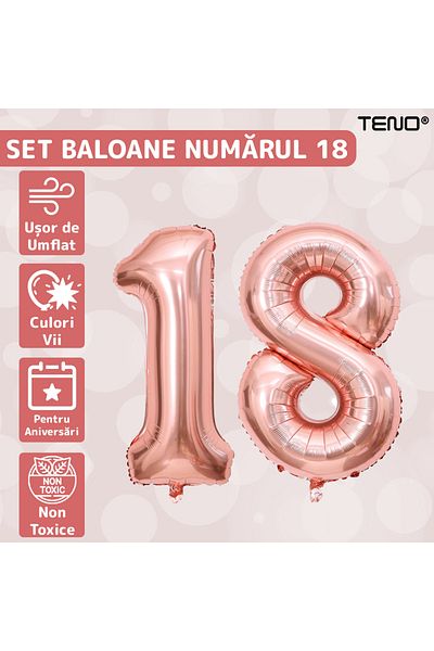 Teno Set of 2 Number 18 Teno® Balloons, 105 cm, rose gold
