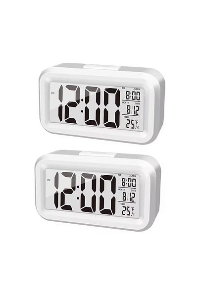 Choice 2pcs white LED Digital Alarm Clock Backlight Snooze Data Time Calendar Desktop Multifunction Electro