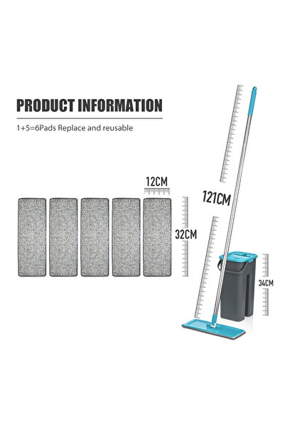Choice1 Blue Mop 6 Pads Flat Squeeze Mop with Spin Bucket Hand Free Wringing Floor Cleaning Microfiber Mop P