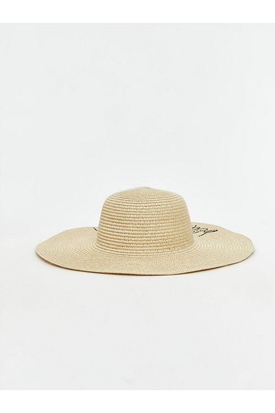 LC Waikiki Lcw Accessories Beige Text Embroidered Women's Straw Hat