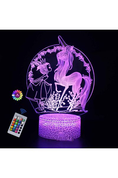 Miniso LIGHT BLUE 16 Colors Unicorn Night Light for Kids 3D Night Lamp 16 Colors Changes with Remote Contro