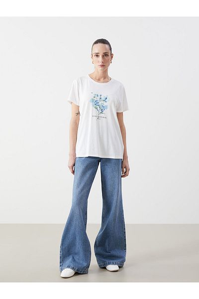 LC Waikiki New Season Crew Neck Printed Combed Cotton Women's T-Shirt - S5Fp73Z8
