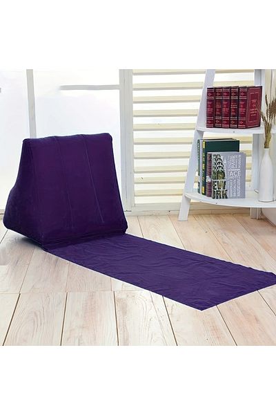 Choice 133x45x48cm Deep Blue Inflatable Wedge Pillow With Mat PVC Flocking Travel Portable Back Support Tri