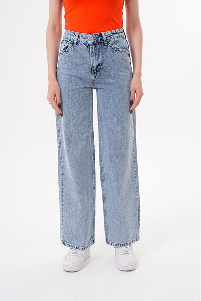 Tarz Cool Women's Palazzo Loose Leg Super High Waist Jean Trousers Blue