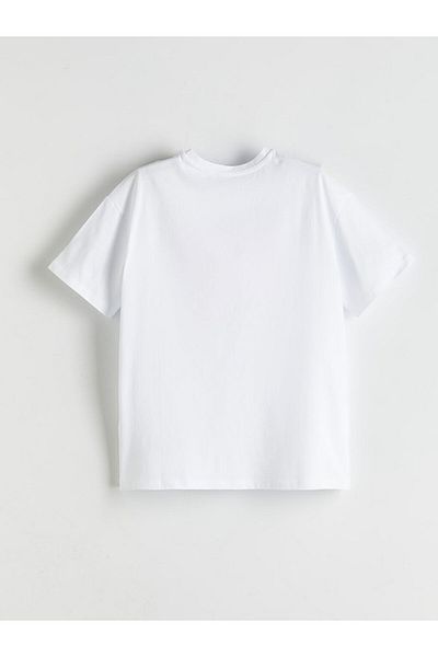 LC Waikiki White Crew Neck Bow Printed Girl's T-Shirt
