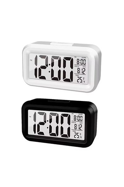 Choice 2pcs black white LED Digital Alarm Clock Backlight Snooze Data Time Calendar Desktop Multifunction E