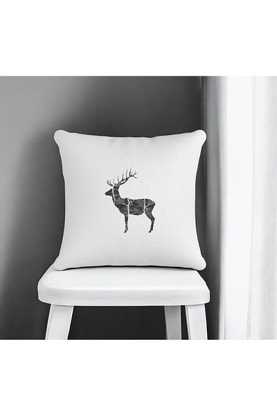 ASDİVA White Deer Pattern New Year Digital Printing Decorative Throw Pillow Case 43X43