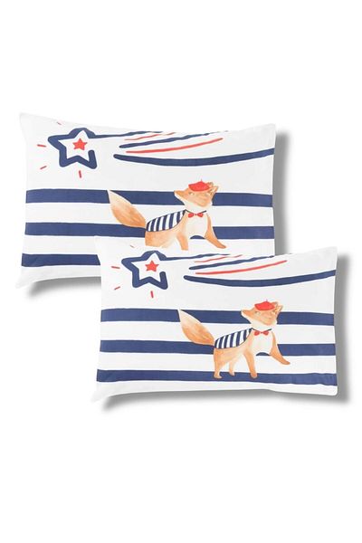 Taç Carre Blanc Organic Cotton Fox Patterned Double Sided Usable 2' Pillow Case 50X70Cm
