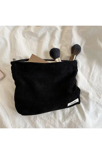 Choice Black Corduroy Travel Cosmetic Bag Portable Makeup Storage Bag Purses Women Large Capacity Zipper Ma