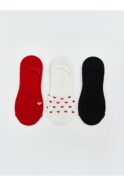 LC Waikiki New Season Heart Patterned Women's Ballerina Socks 3-Piece - S5Lj17Z8