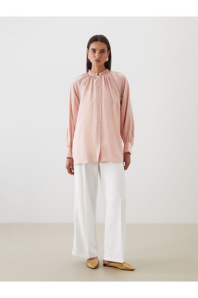 LC Waikiki Pink Ruffled Collar Modal Blend Women's Shirt Tunic