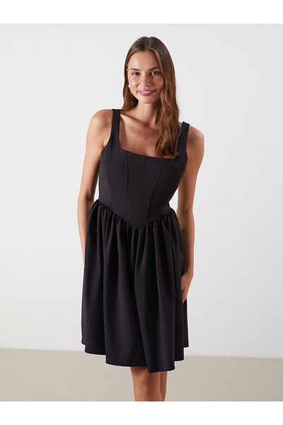 LC Waikiki Rochie mini din poplin cu guler pătrat de sezon nou - S5MT85Z8