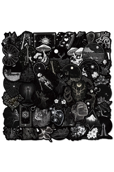 Choice 50 قطعة من ملصقات القوطية باللونين الأبيض والأسود، ملصقات جمجمة قوطية،...