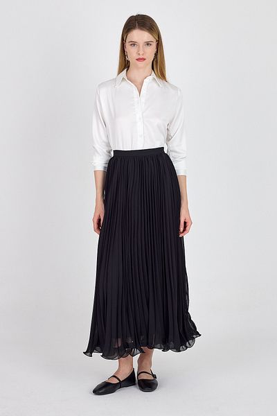 Rays Black Chiffon Pleated High Waist Maxi Skirt 1003