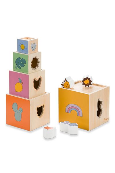 HAUCK Wooden cube tower, sorting and matching, Hauck, Stack N Raise