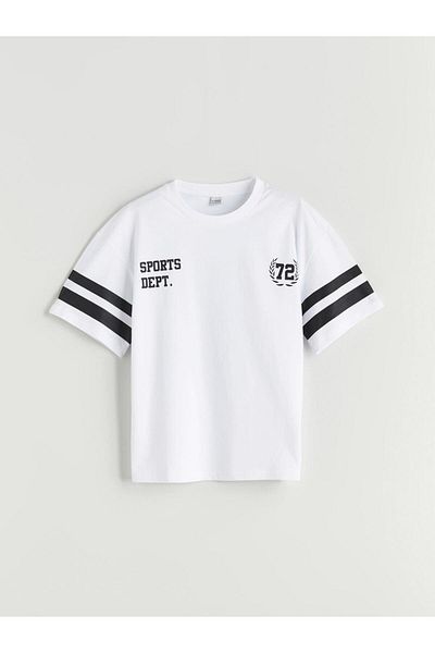 LC Waikiki White Crew Neck Los Angeles Printed Boys' T-Shirt