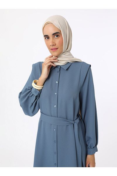 Refka Φόρεμα Hijab από ύφασμα κρεπ με λεπτομέρεια δεσίματος - Μπλε - Refka