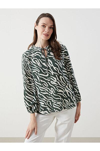 LC Waikiki Green Tie Collar Patterned Women's Blouse