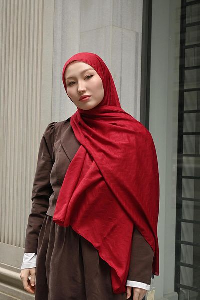 Pull Scarfs Light Burgundy - Zigzag Pattern Bamboo Jacquard
