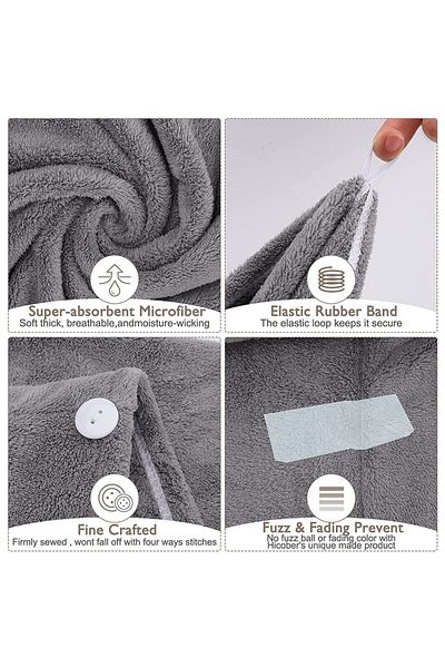 Choice1 1pcs Grey Microfiber Hair Towel, Hair Turbans for Wet Hair, Drying Hair Wrap Towels for Curly Hair W