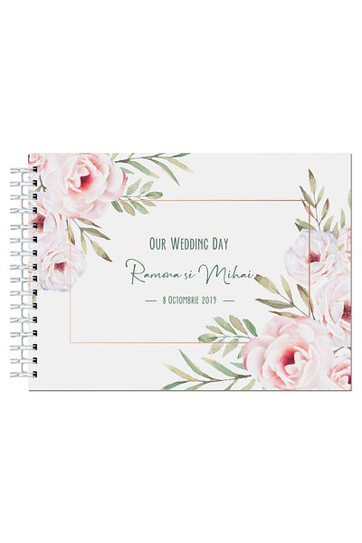 OEM Album foto / Guestbook / Caiet marturii pentru nunta, format A4 landscape, pix inclus