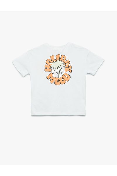 Koton Back Printed Crew Neck Short Sleeve Cotton Ribbed T-Shirt