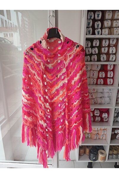 Hobiondort EL ÖRGÜSÜ ŞAL Çeyizlik/Gelin Şalı/Örgü Şal/Tığ İşi Şal/Üçgen Şal N...