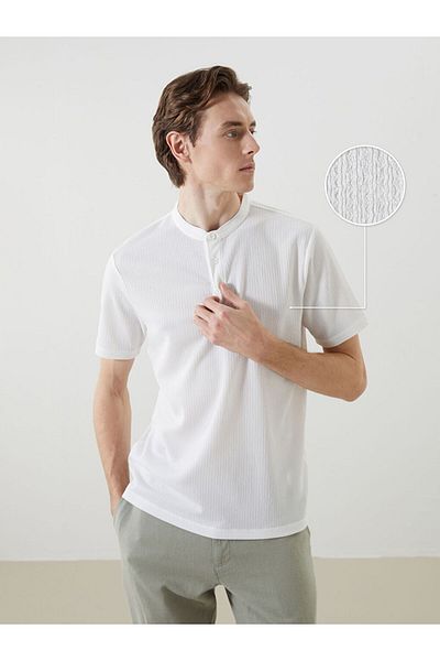 LC Waikiki Νέα σεζόν Judge Collar Patterned Buttoned Ανδρικό Tisort με υφή - S5G417Z8
