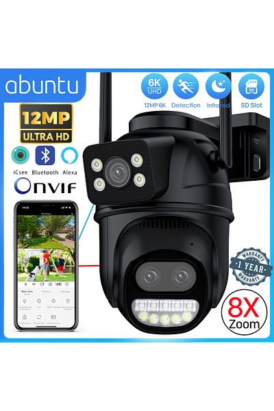 Choice US PLUG 12MP 6K Camera 12MP 6K PTZ Wifi Camera 8X Digital Zoom Outdoor Dual Screens Wifi Surveillanc