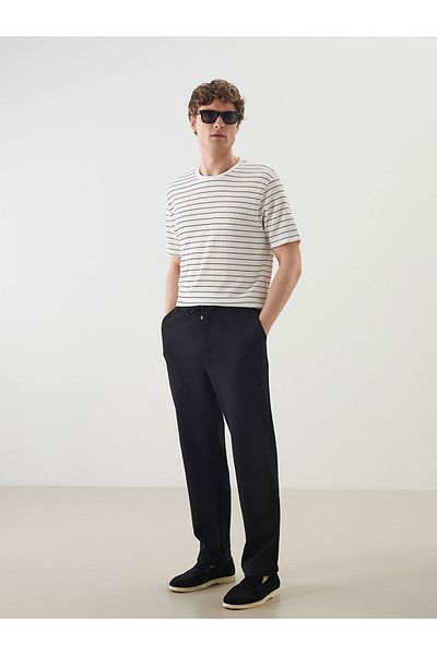 LC Waikiki Νέα σεζόν Crew Neck κοντομάνικο ριγέ χτενισμένο βαμβακερό ανδρικό μπλουζάκι - S5CB36Z8