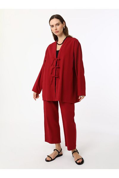 Benin Kimono 100% bumbac cu detaliu de legare în față - Roșu Claret - Benin