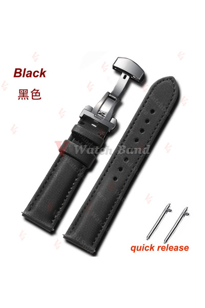 Choice 22mm Black Sailcloth Nylon Leather Watchband for Omega Business Watch ...