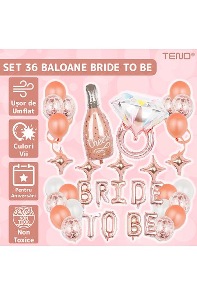 Teno Set of 36 Teno® Balloons, Letters, BRIDE TO BE model, rose gold