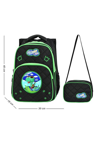 KAFF Black Dinosaur Patterned Primary School Bag and Nutrition Boy's Set of 2 Primary School Bags - 5045