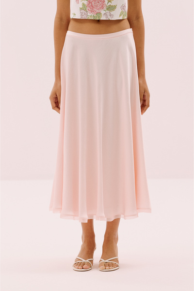 Roman Şifon Biyeli Kloş Midi Boy Saten Etek Pudra Y2515051_055