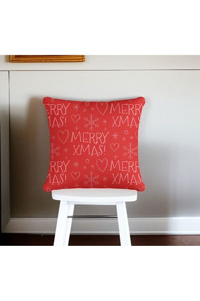 ASDİVA Red Merry Xmas Written New Year Decorative Throw Pillow Case 43X43