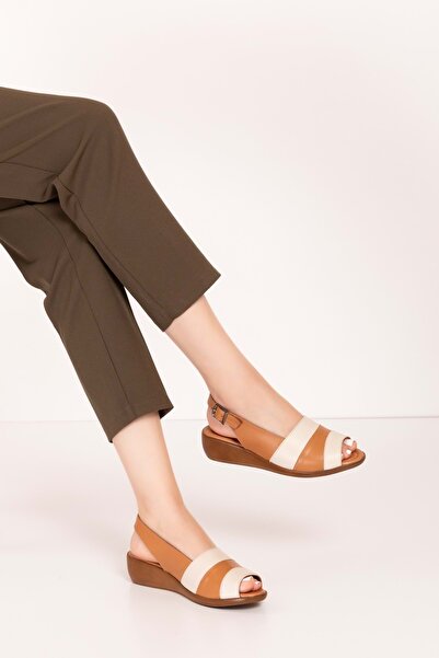 Gondol Hakiki Deri Dolgu Topuklu Rahat Anne Sandalet mlk.5814