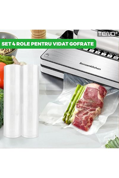 Teno Set de 4 Role Folii pentru Vidat Universale Teno®, 5m x 17cm, transparente