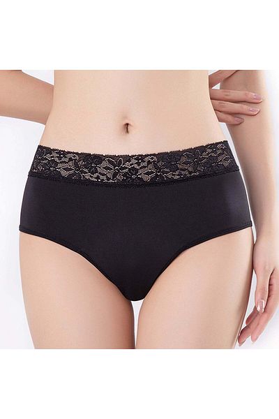 Linovit Floral Lace Menstrual Panties - L, Black