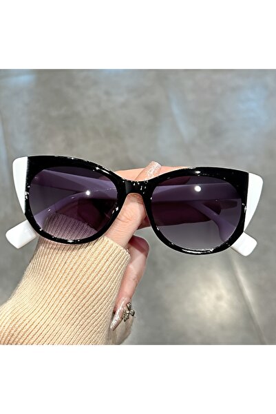Choice Black White Glossy Red Black Color-Block Gradient Cat-Eye Sunglasses - Chic Women's Glasses with Ant