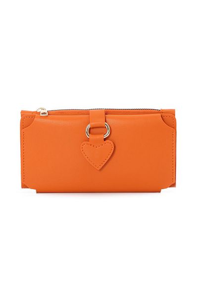 S.S SÜZER DERİ Trendy Women's Wallet with Soft Faux Leather Cell Phone Compartment and Heart Detail - Xd-Nisa-Orange