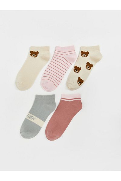 LC Waikiki Ecru Patterned Women's Booties Socks 5-Piece