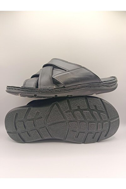 Bukond Men's Genuine Leather Slippers Heel Spur Gel Soft Puff Summer Orthopedic Slippers