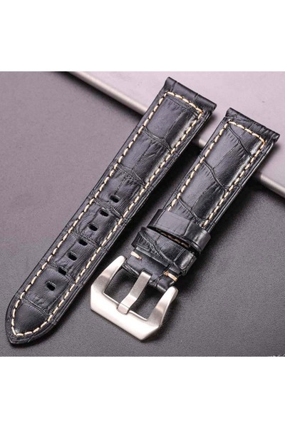 DUTRIEUX سوار ساعة جلد طبيعي أسود فضي مقاس 24 مم، 7 ألوان، مناسب لساعات بانرا...