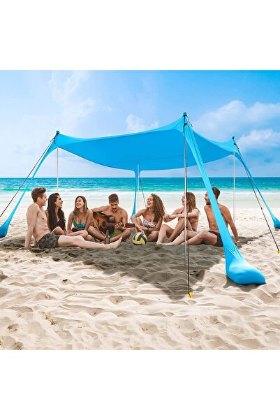 HOMODOSKEY مظلة شمسية لخيمة الشاطئ مع مرساة رملية ومظلة واقية من الشمس محمولة ومضادة للرياح بعامل حماية من الأشعة فوق البنفسجية 50+