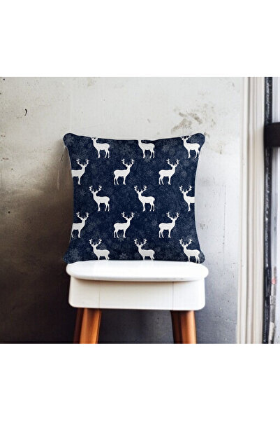 ASDİVA Тъмносин калъф за декоративна възглавница с коледен дигитален принт с ...