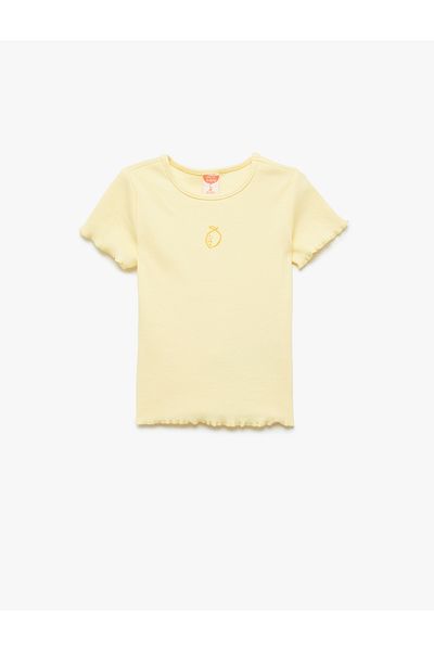 Koton Short Sleeve Crew Neck Cotton Lemon Embroidered T-Shirt