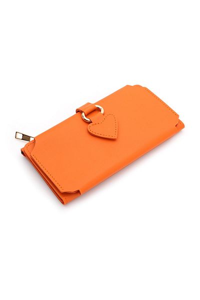 S.S SÜZER DERİ Trendy Women's Wallet with Soft Faux Leather Cell Phone Compartment and Heart Detail - Xd-Nisa-Orange