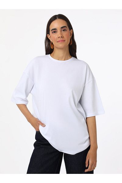 Refka Tricou de bază pentru femei Crew Neck Low Shoulder - Alb - Refka